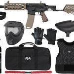 Tippmann TMC w/ Air-Thru Adjustable Stock Level 1 Protector Paintball Gun Package Kit - Black/Tan