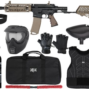 Tippmann TMC w/ Air-Thru Adjustable Stock Level 1 Protector Paintball Gun Package Kit - Black/Tan