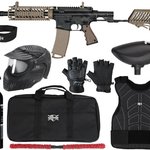 Tippmann TMC w/ Air-Thru Adjustable Stock Level 2 Protector Paintball Gun Package Kit - Black/Tan